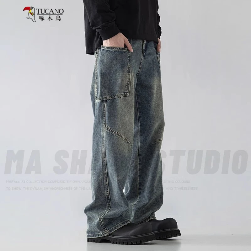 TUCANO/啄木鳥2025新款美式复古多口袋牛仔裤男宽松直筒复古怀旧