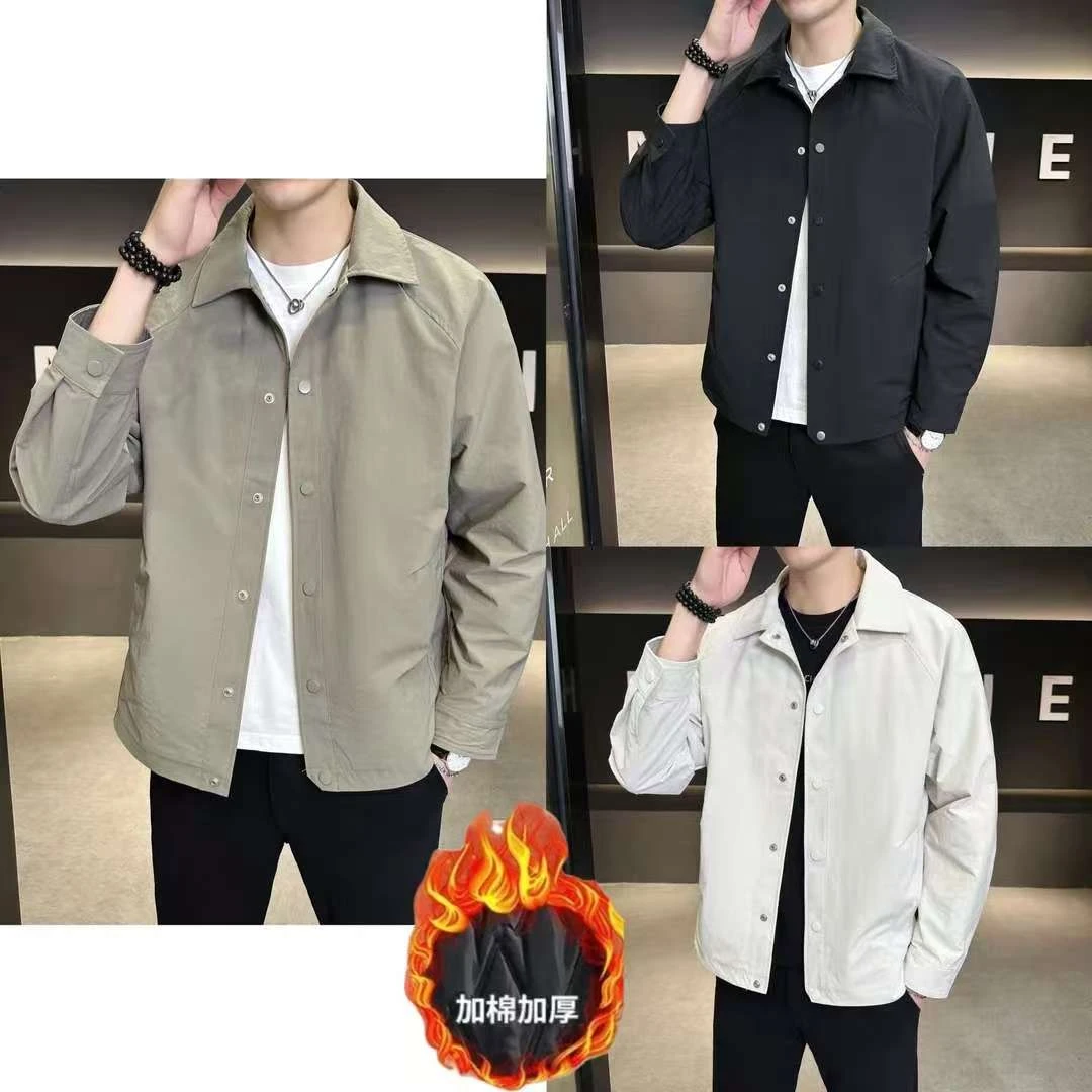 男士衬衫秋冬春秋外套夹克翻领休闲百搭韩版时尚纯色保暖简约上衣