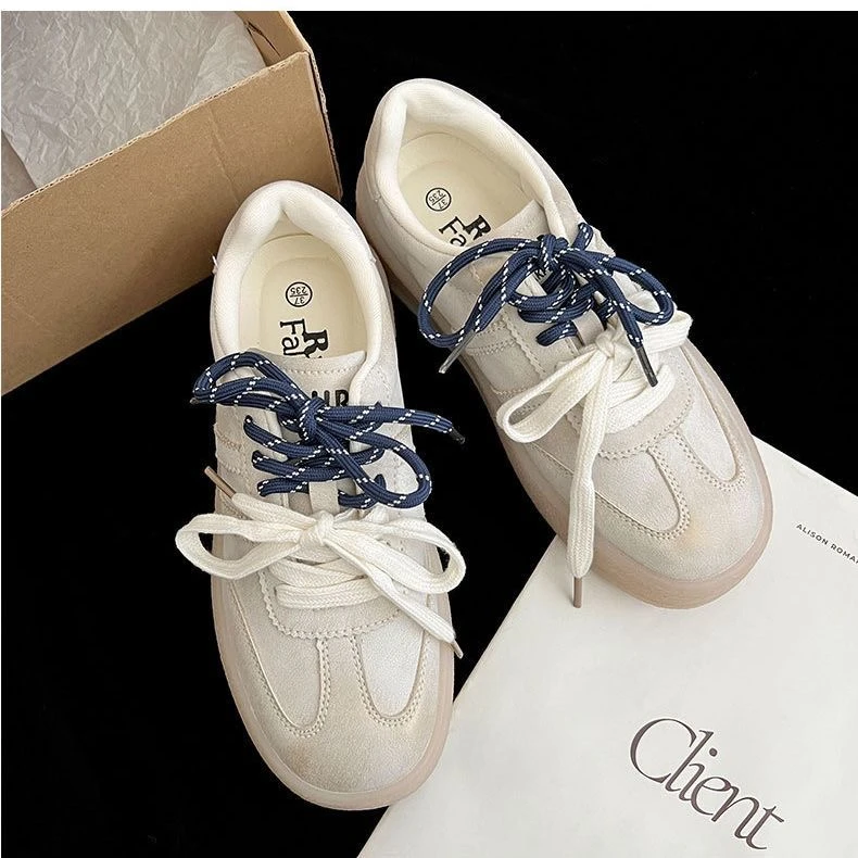 时尚百搭复古增高厚底德训鞋女2025新款春秋轻便圆头休闲阿甘板鞋