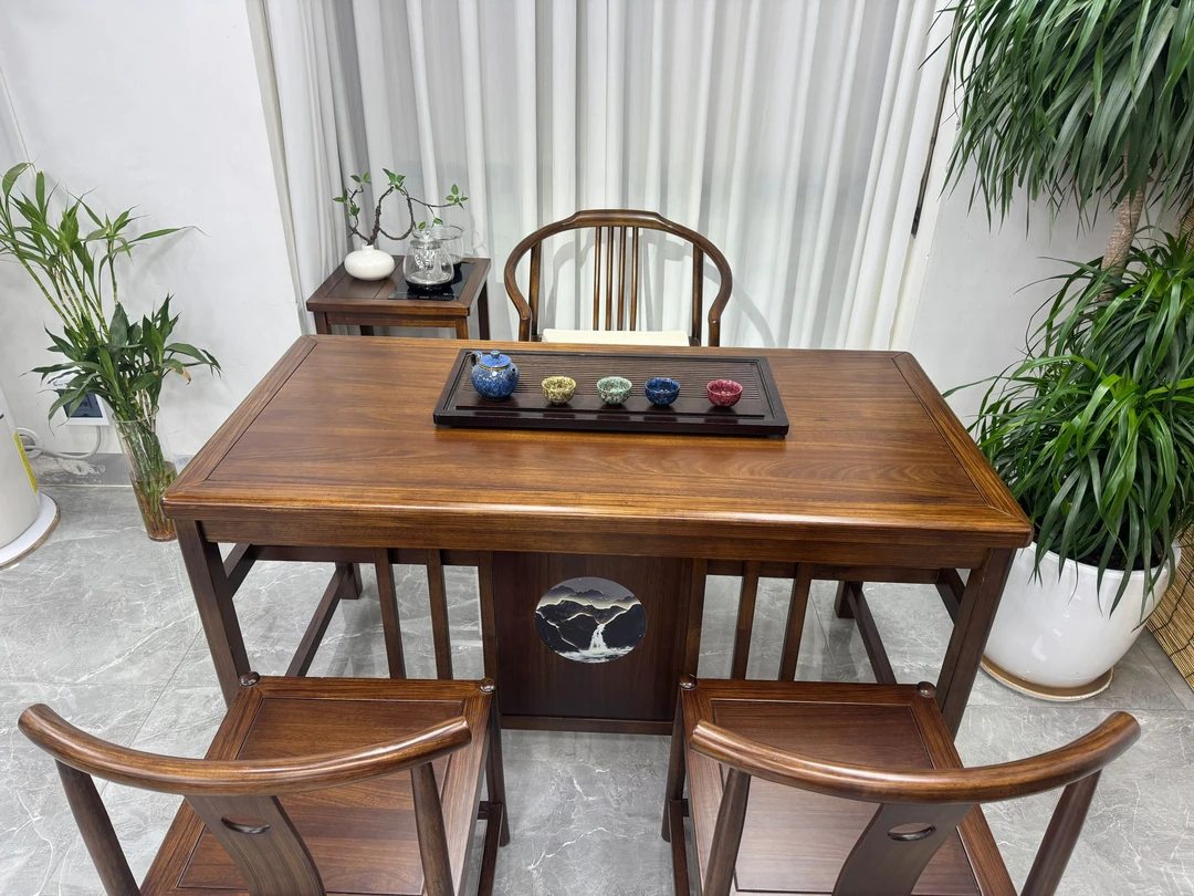 1.2米阳台喝茶桌小茶台办公室茶台家用组合简约禅意茶桌椅乌金木