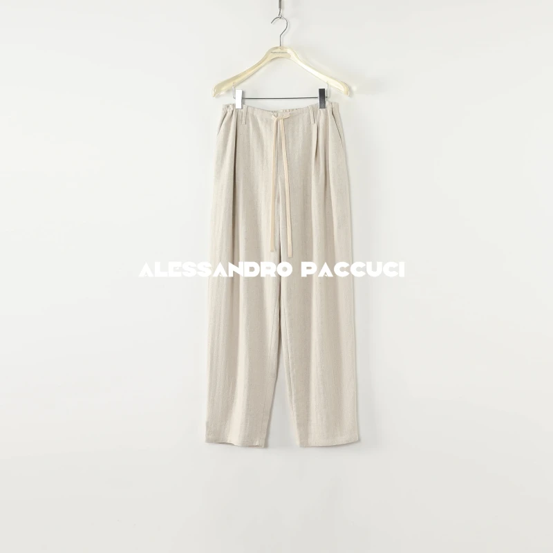 AP洛哥52098KC【松弛慢旅】亚麻+棉人字纹系带松紧时尚百搭休闲长裤