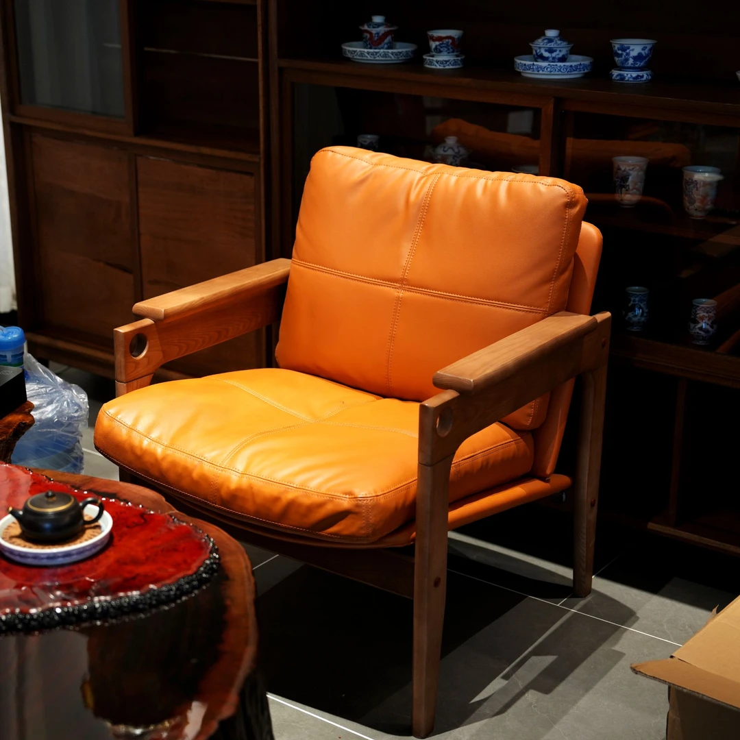 【老高座椅】真皮主人椅茶室办公室客厅单人沙发椅轻奢简约70*73*76