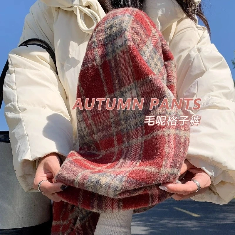 孕妇裤子秋冬款外穿2024新款格子阔腿裤秋季加绒加厚休闲长裤秋冬