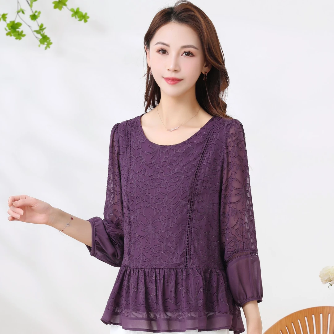 宽松减龄人丝提花中青中老女装妈妈装大衫806#母亲节