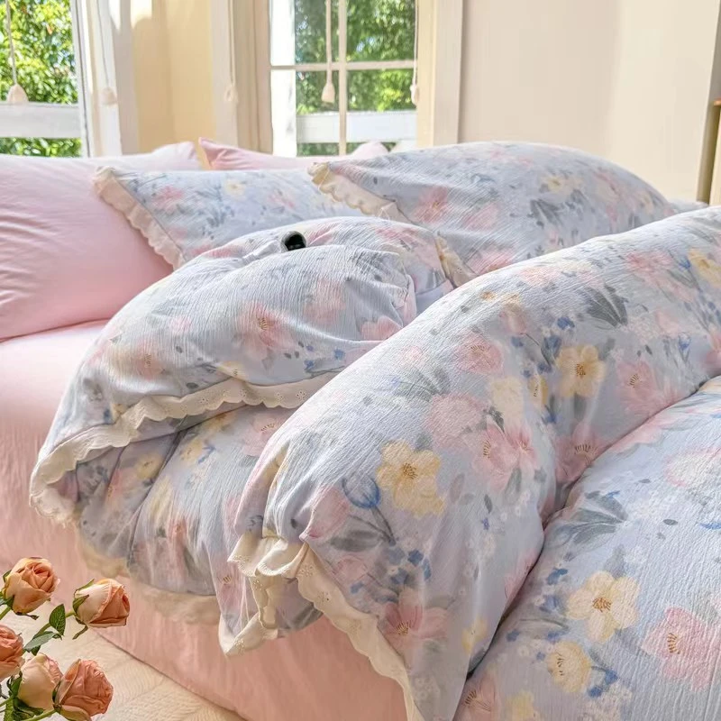 花舞意大利Dr.A类棉纱双层纱四件套柔软亲肤床上用品加厚磨毛