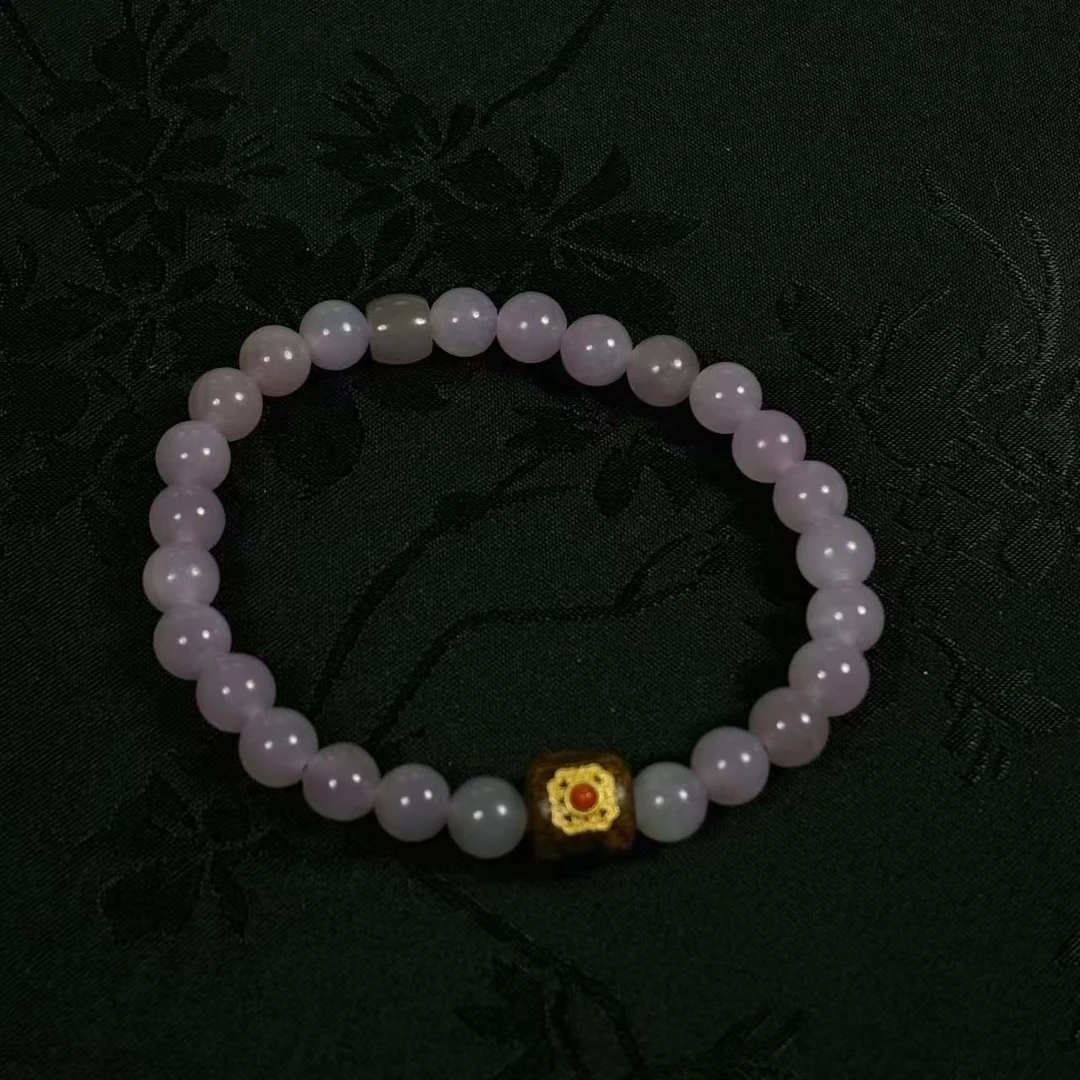 【月溪明】天然和田玉烟紫+沉香手串新中式女士手链 多样性发其一