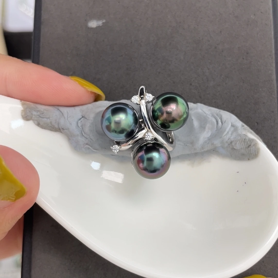 定制海水珍珠银S925镶嵌裸珠大溪地9-10mm