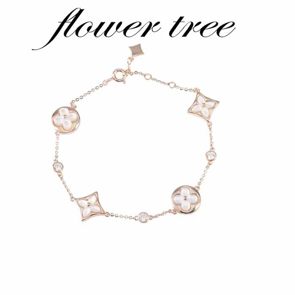 合金合成锆石手链 8173 CNC精工 五花老花白色手链