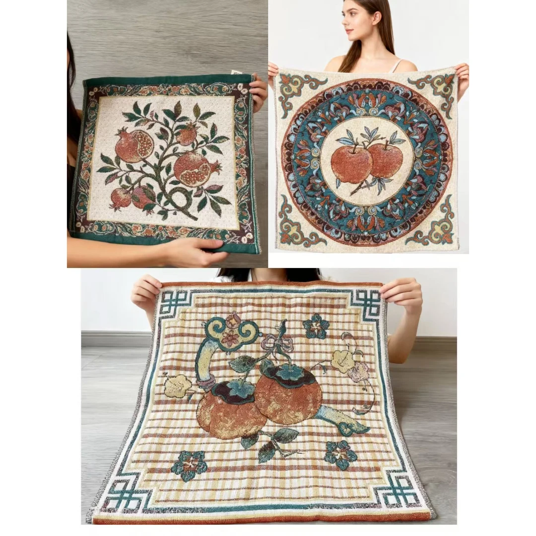 【3条装】暖秋果韵-棉麻纱布方巾35*35cm