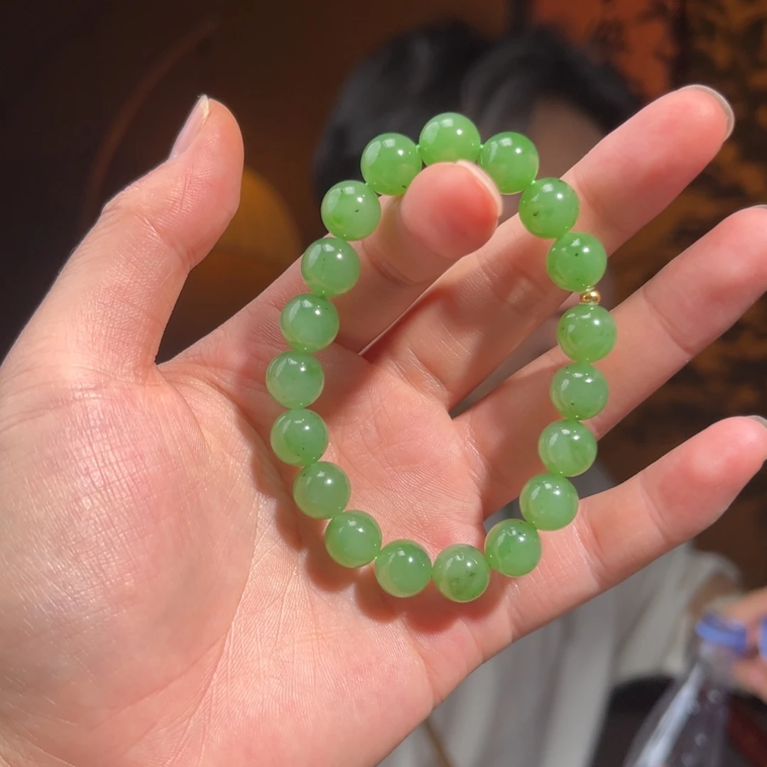 手串18K金镶嵌和田玉乌兰海微矿点10mm2200