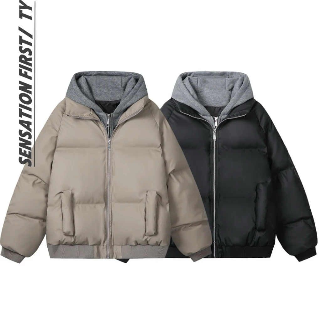 田野L 冬季假两件拼接连帽设计高质感皮棉服