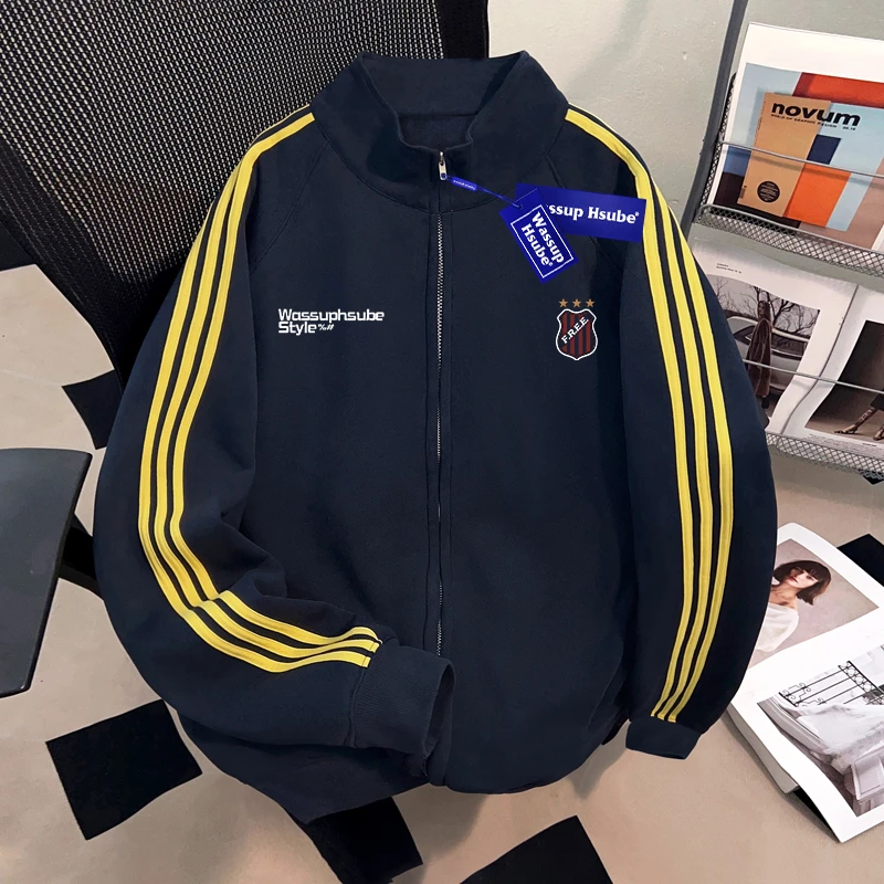 WASSUP HSUBE重磅潮牌开衫立领卫衣棒球服秋冬宽松百搭男女休闲款