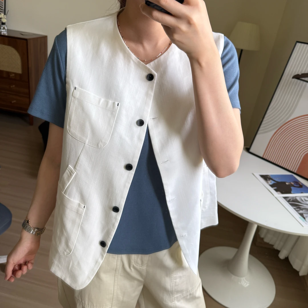 美亚恩NANA【白马甲】无袖高级感文艺休闲时尚百搭背心马甲Q0332