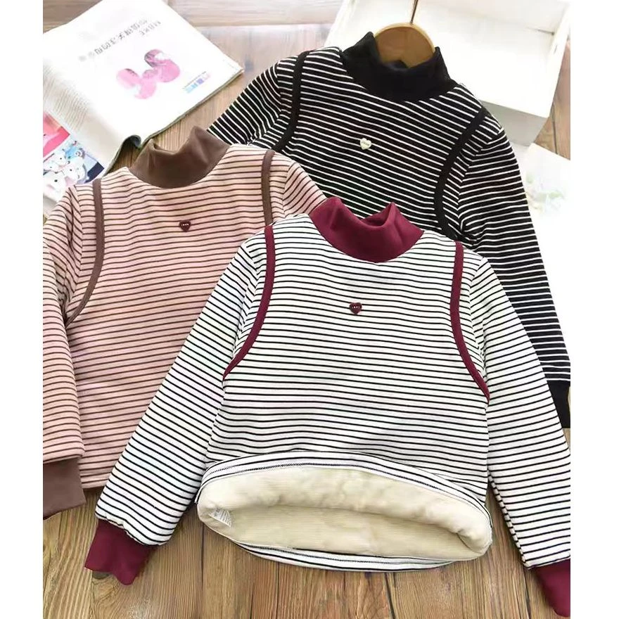 儿童加厚条纹半高领加棉加厚保暖卫衣长袖打底