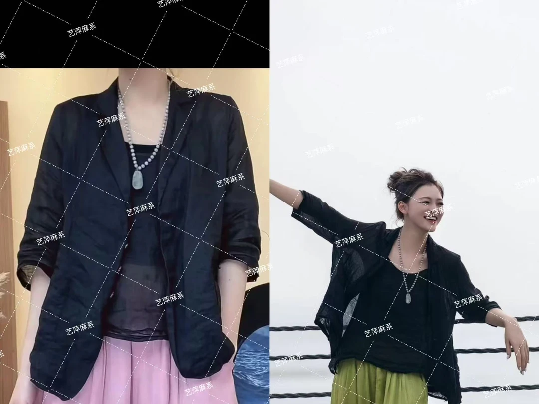 【艺萍精选】夏季休闲时尚纯苎麻三粒扣中袖气质韩版小西装