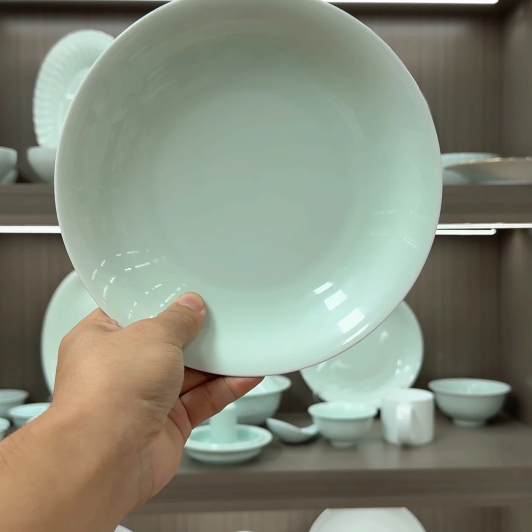 青瓷纯青色8寸深盘30个