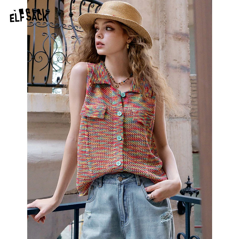 妖精的口袋无袖针织衫2025夏季新款酷飒街头穿搭设计感上衣