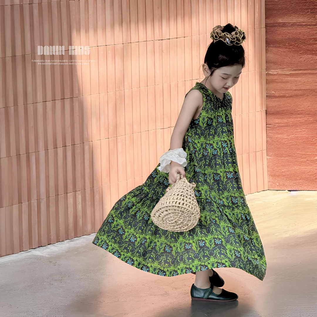 【嗒囜】60支精梳棉~亲肤透气 女童夏装新款碎花背心裙子儿童连衣裙