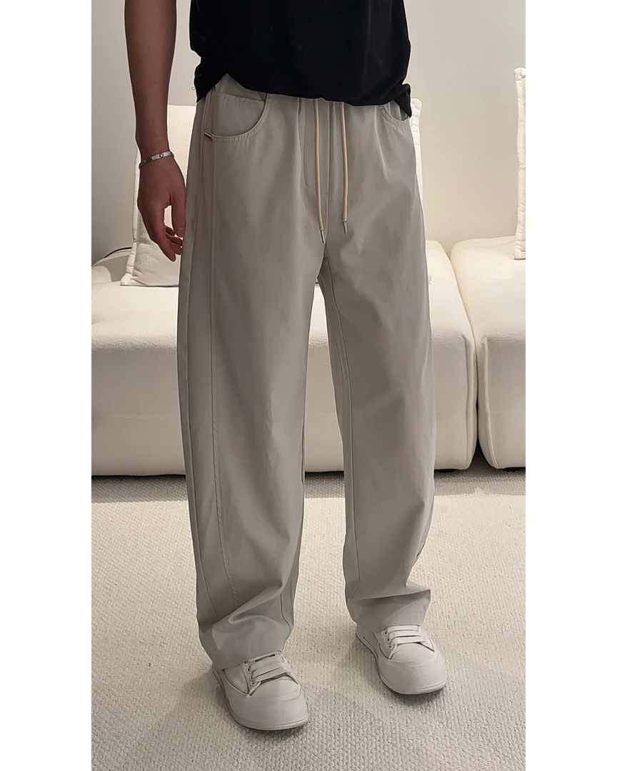 【koko】夏季新款百搭舒适轻薄衣服宽松时尚冰丝直筒裤松紧腰薄款