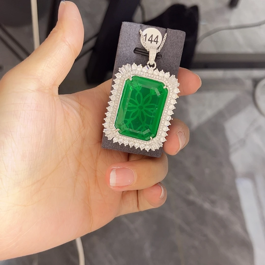 颈饰银S925镶嵌祖母绿叠加2单160价格