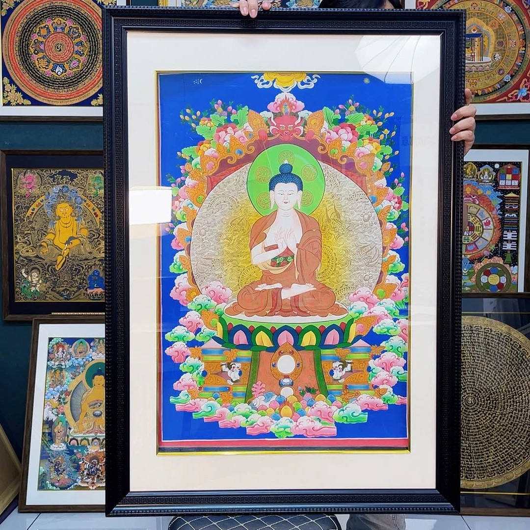 卷轴画手绘唐卡 大日带框