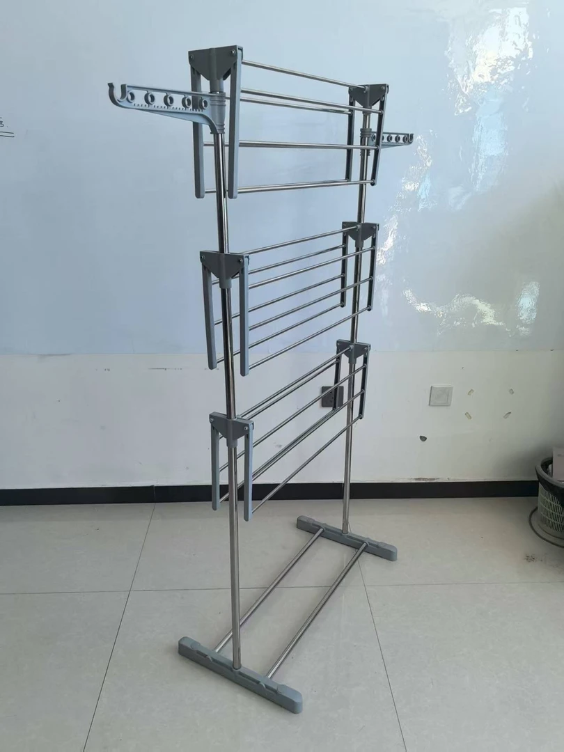 多层可移动晒衣架毛巾晾晒架家用折叠伸缩落地双杆晾衣架挂衣架