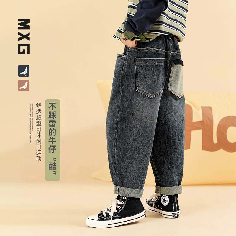 米西果男童裤子儿童秋装牛仔裤2024新款中大童秋冬新款长裤潮童装