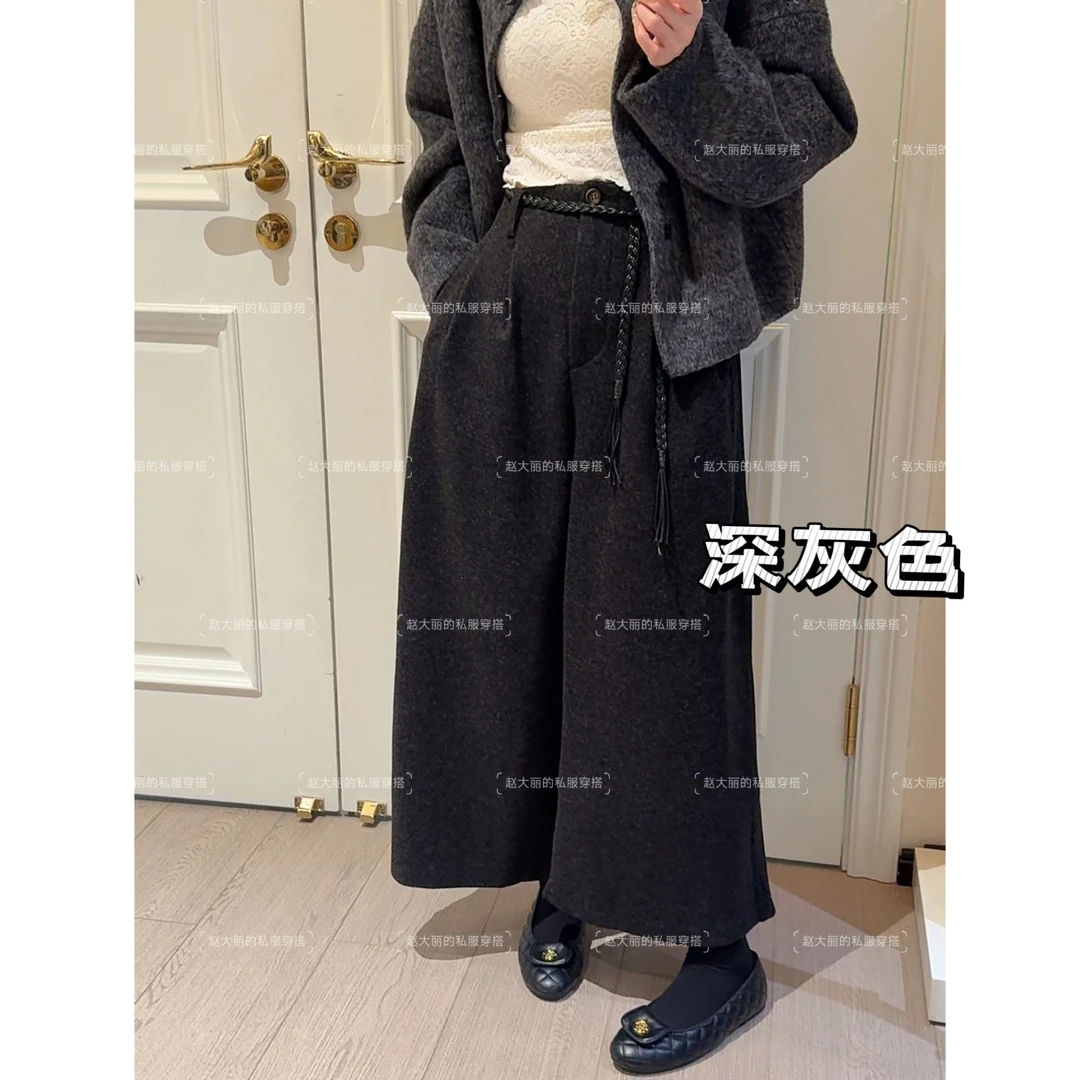 老赵服饰 加厚毛呢休闲阔腿裤配腰绳弯刀长裤21AU4102