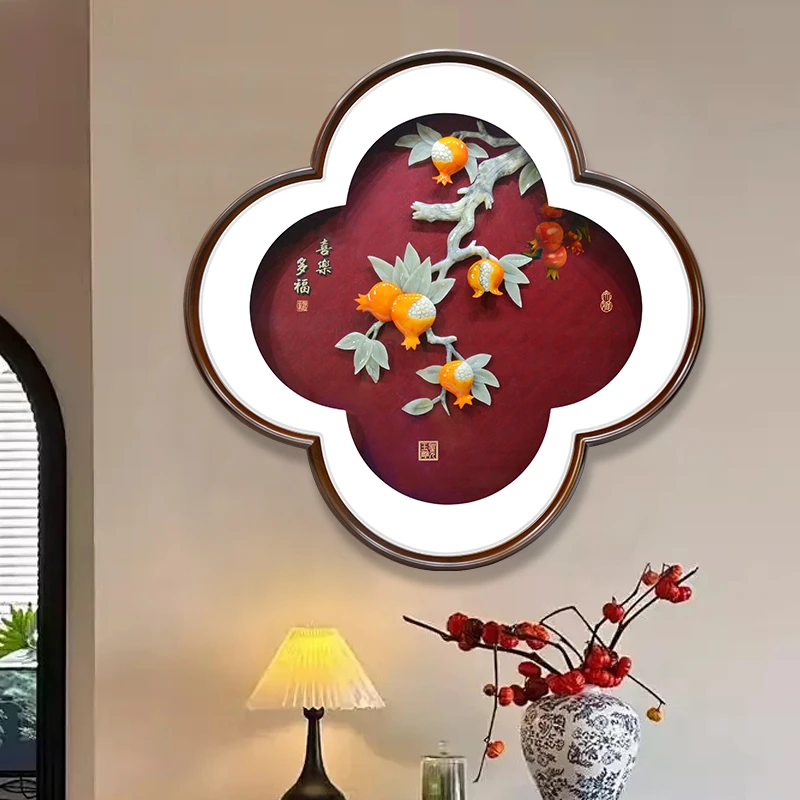 新中式入户玄关走廊过道玉雕画客厅餐厅装饰画卧室床头挂画