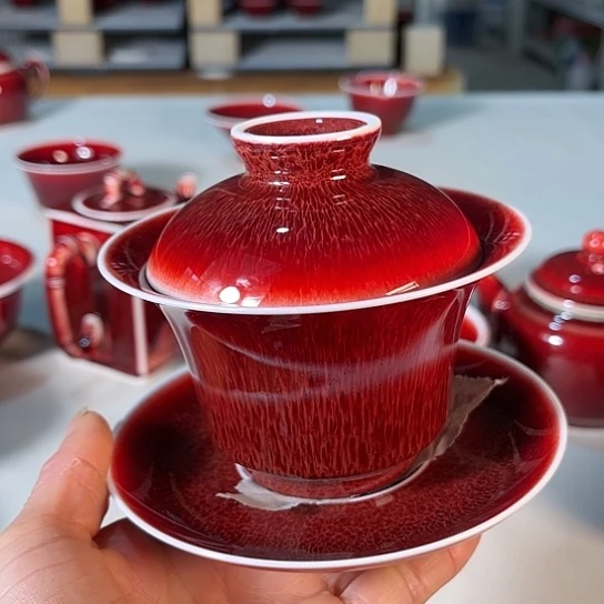 景德镇陶瓷红马坊盖碗