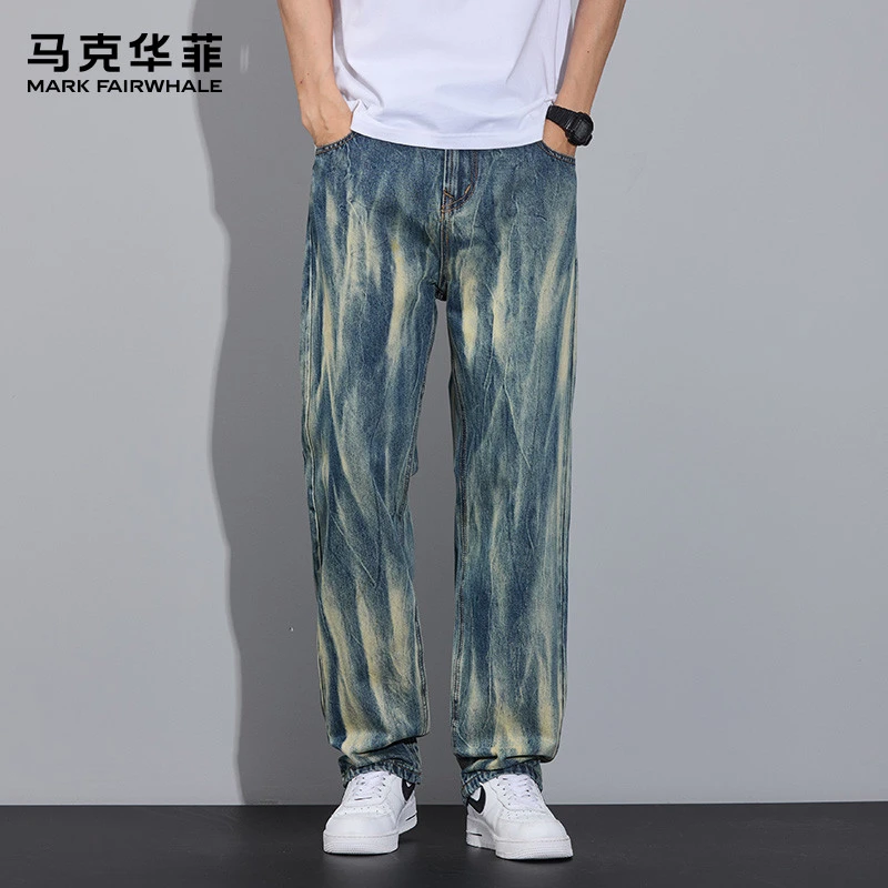 马克华菲2025秋季男复古长裤扎染水洗无弹牛仔裤休闲裤日系直筒裤