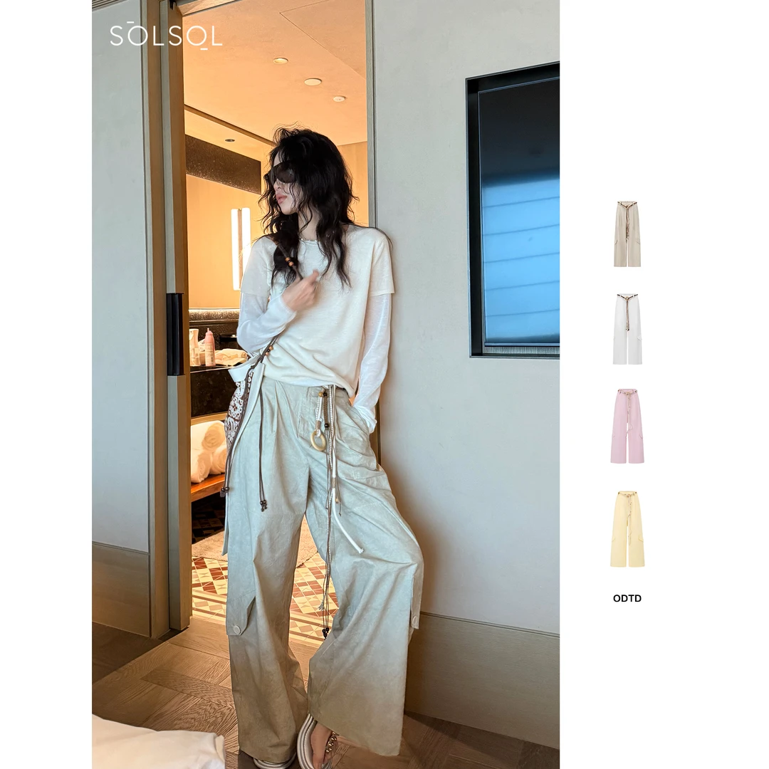 SOLSOL-ODTD品牌25春立体贴袋棉制休闲阔腿裤(含腰带)SCFPAGRE012