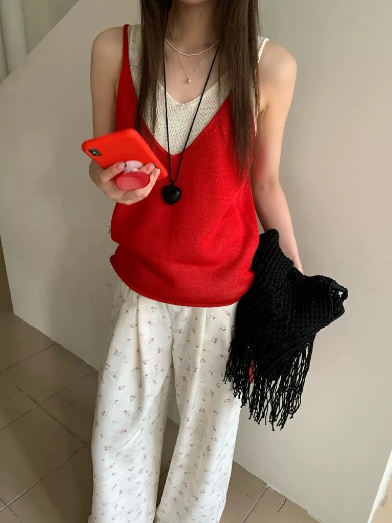 54039 韩系简约撞色假两件针织背心