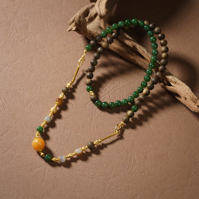 沉香【抹茶相思】奇楠沉香0.6和田玉多功能手串项链（多样性发其一）