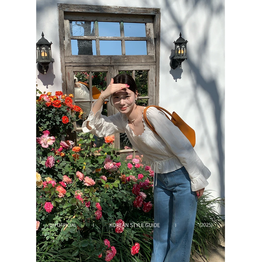 清DH OFFICIAL 大花【南法日记 shirt】女士气质上衣棉麻绣花边衬衫