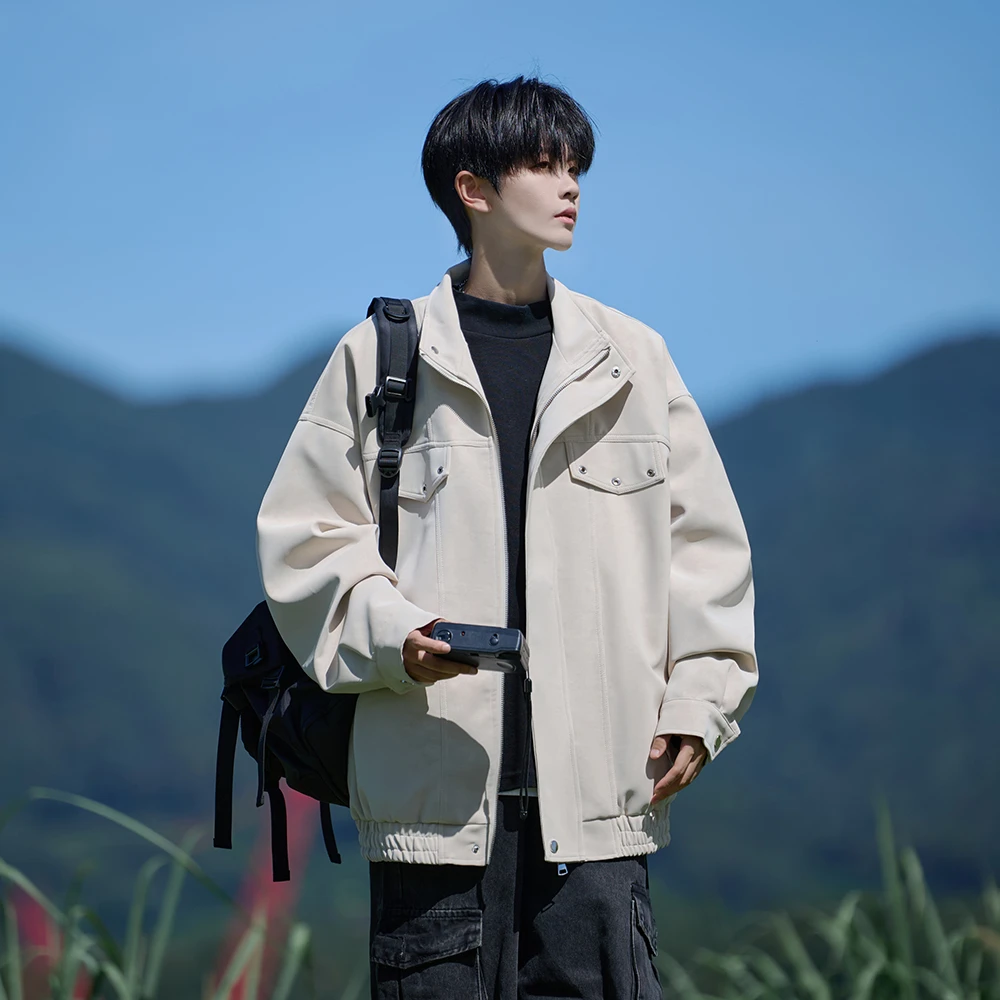 美式复古立领夹克男飞行外套宽松春秋季休闲痞帅百搭棒球服上衣男