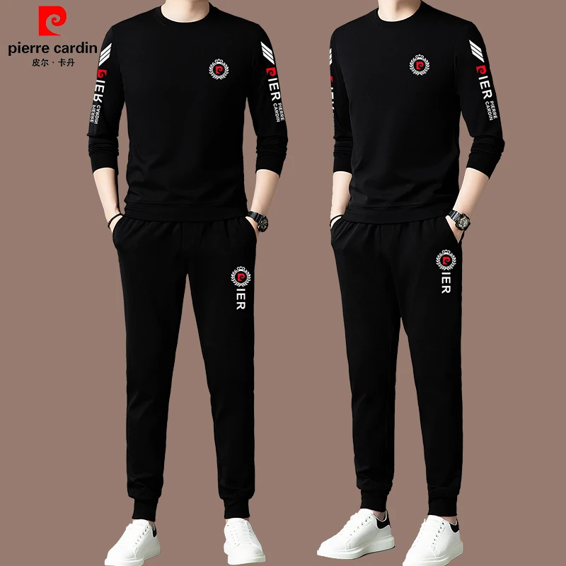【皮尔卡丹官方正品】春秋新款高档桑蚕丝男士休闲运动套装圆领男装