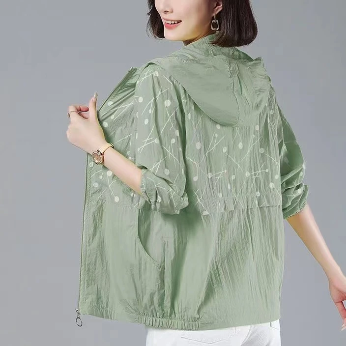 大码微胖中年宽松衣中长款薄外套女夏季休闲防紫外线透气服衣服