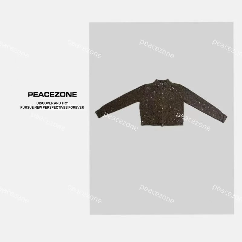 Peacezone 进口100羊毛 满天星星长袖圆领拉链设计毛衣/9154