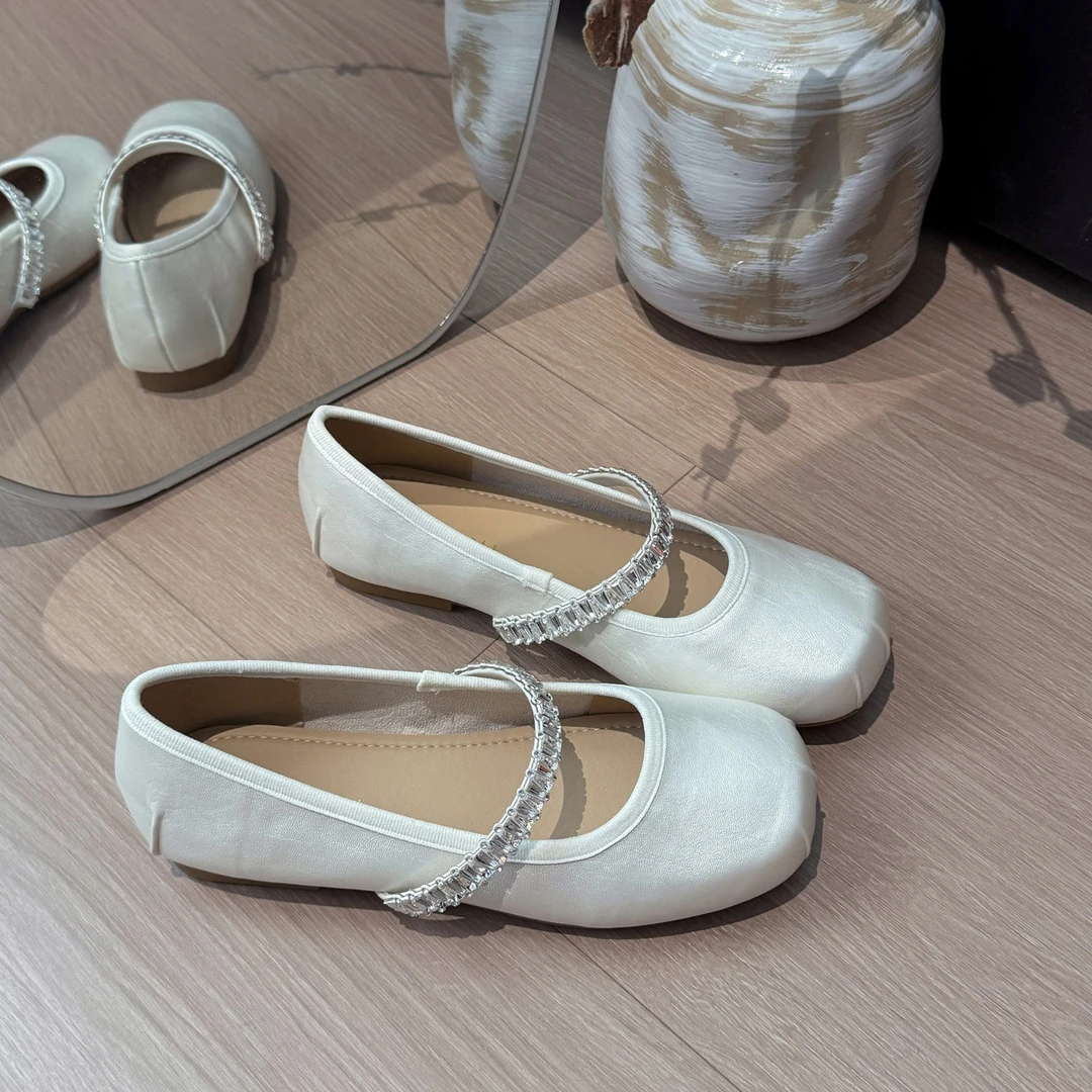 韩版水钻玛丽珍鞋女鞋2025夏季新款晚晚鞋软底芭蕾舞鞋配银色单鞋