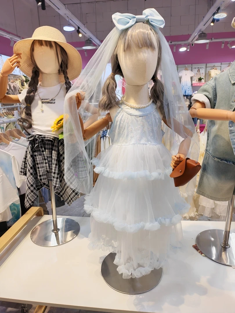 夏季儿童女风纯色蓬蓬裙女连衣裙女童纱裙宝宝童装女宝女孩