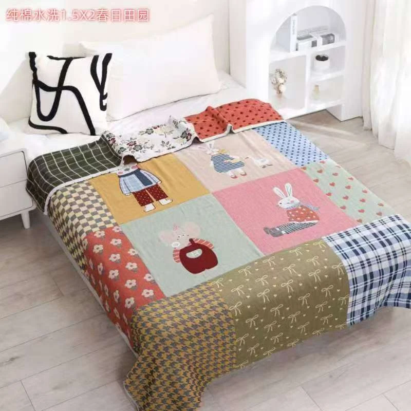 【春日田园】150*200cm单人全棉A类多层纱布盖毯不掉毛不掉色