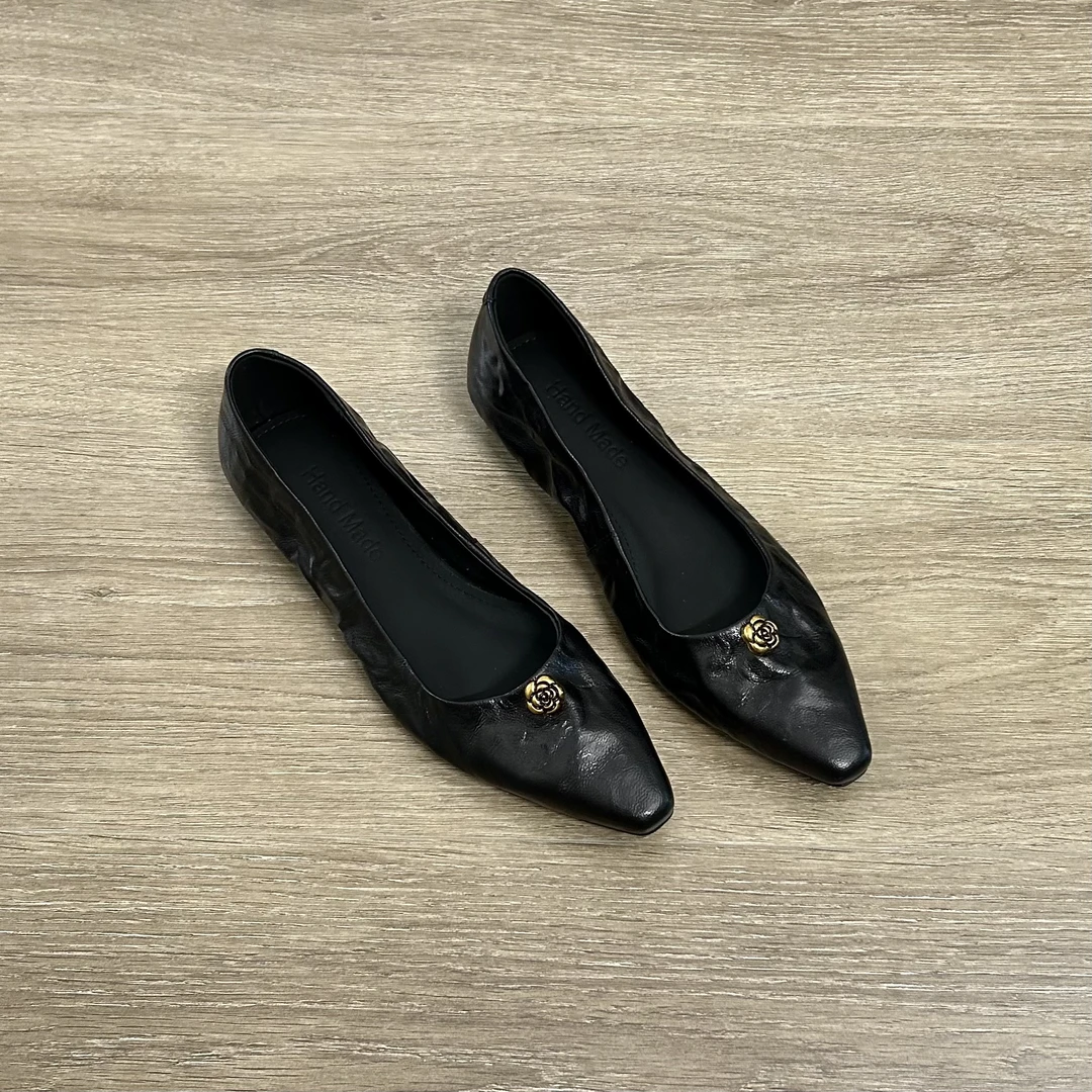 Dannyfrey头层羊皮早秋新款软皮气质简约尖头浅口一脚蹬低跟女鞋