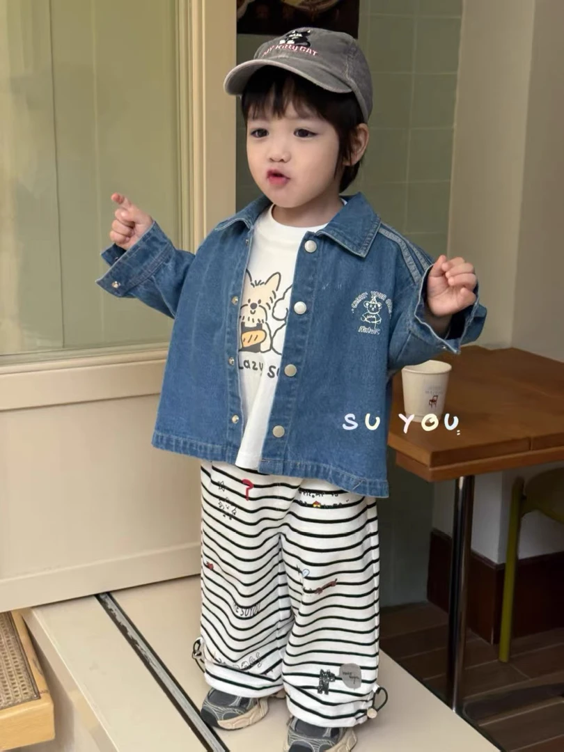 苏佑正版男童印花条纹工装型卫裤现货