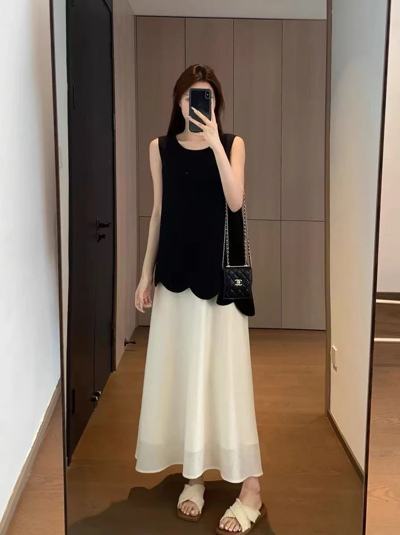 【百万严选】灵动俏皮~天丝醋酸亚麻 宽松版假两件背心连衣裙~9557