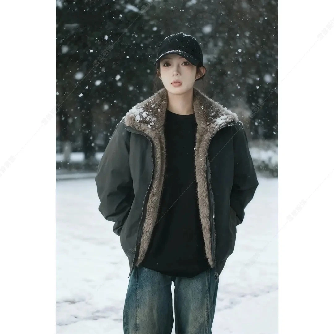 【两面穿座山雕】仿双色银蓝狐重磅水洗牛津帆布保暖加厚加绒外套XX