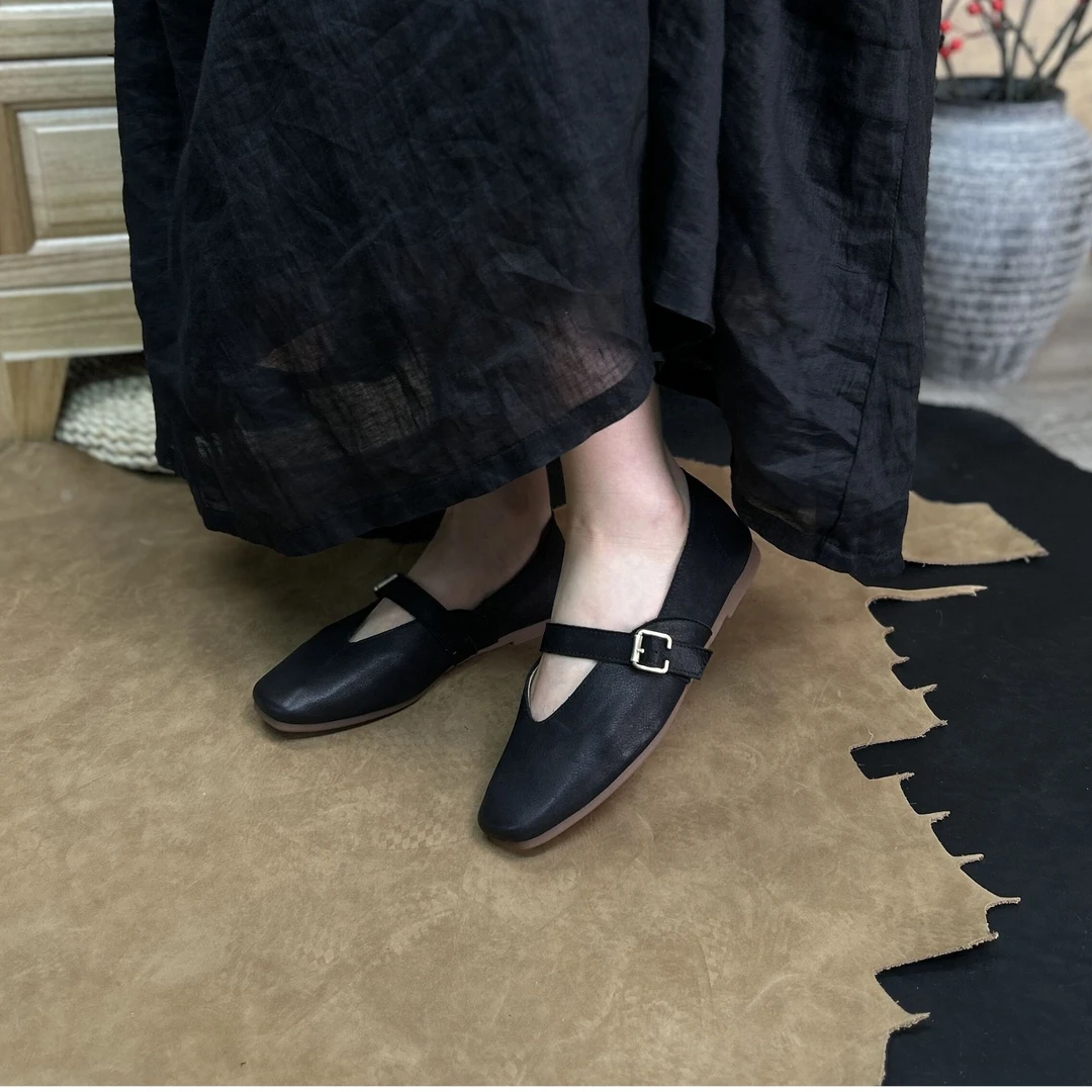 真皮女士单鞋方圆头复古夏季软底软面女鞋正版玛丽珍女鞋266-1