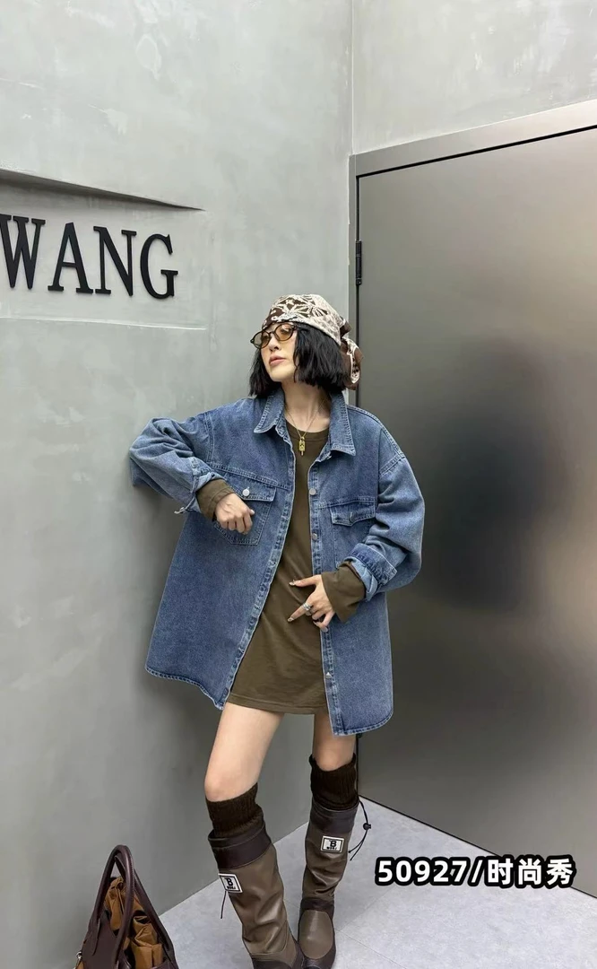 胖嘻哈秋季新款大码宽松时尚休闲复古牛仔外套50927