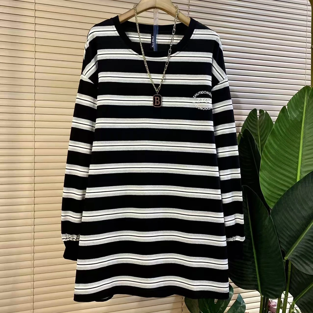 Z-9166胖mm欧货时尚新款秋季条纹宽松遮肉显瘦大衫
