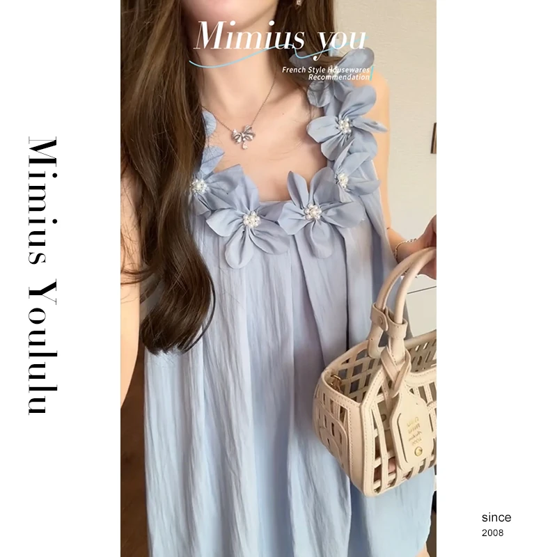【mimius】肉肉 重工立体花朵 甜美宽松显瘦吊带连衣裙 G07137
